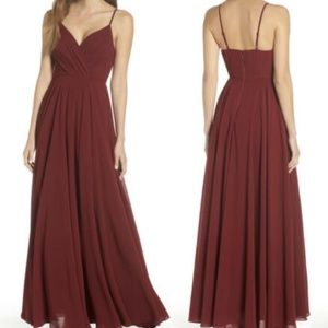 NEW LULUs Wine Surplice Chiffon V-Neck DRESS GOWN